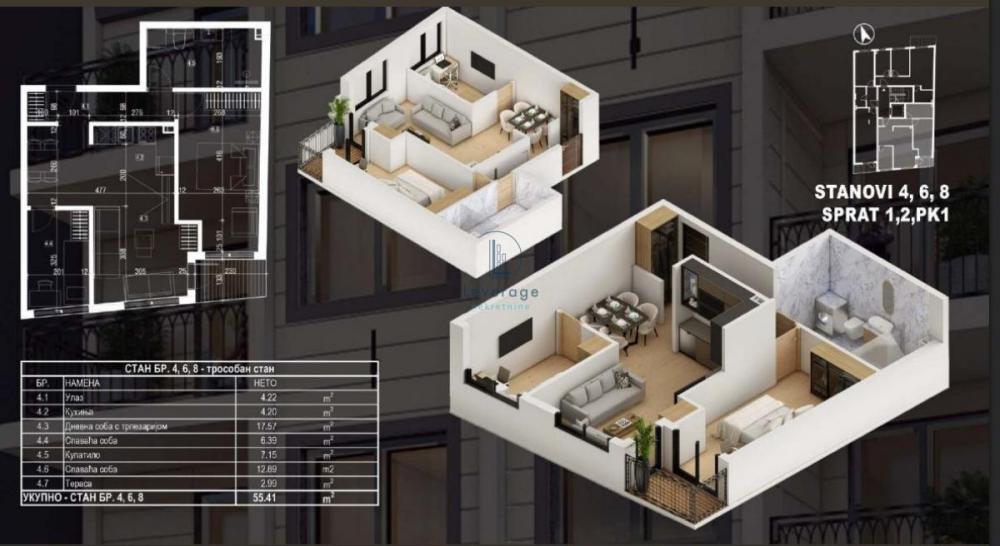 Glavna slika -Trosoban stan na prodaju, 55m2, 182.850€