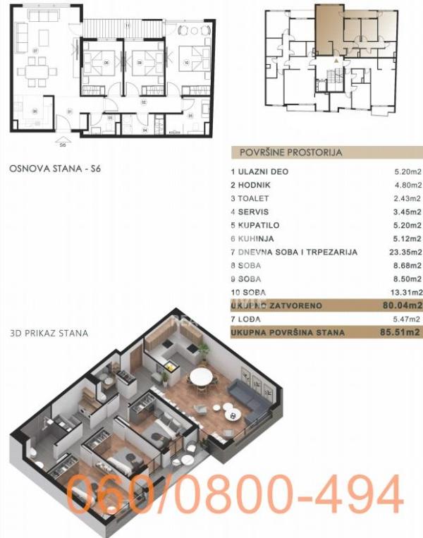 Slika 1 - Cara Nikolaja II, Troiposoban stan na prodaju, 86m2, 409.600€