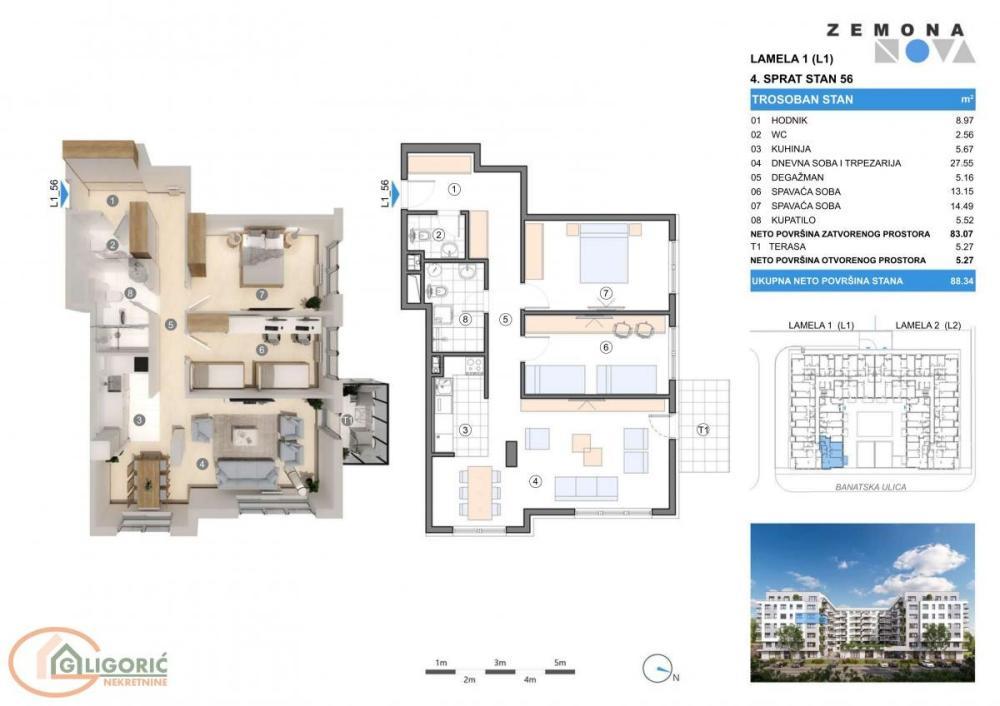 Glavna slika -Trosoban stan na prodaju, 88m2, 282.688€