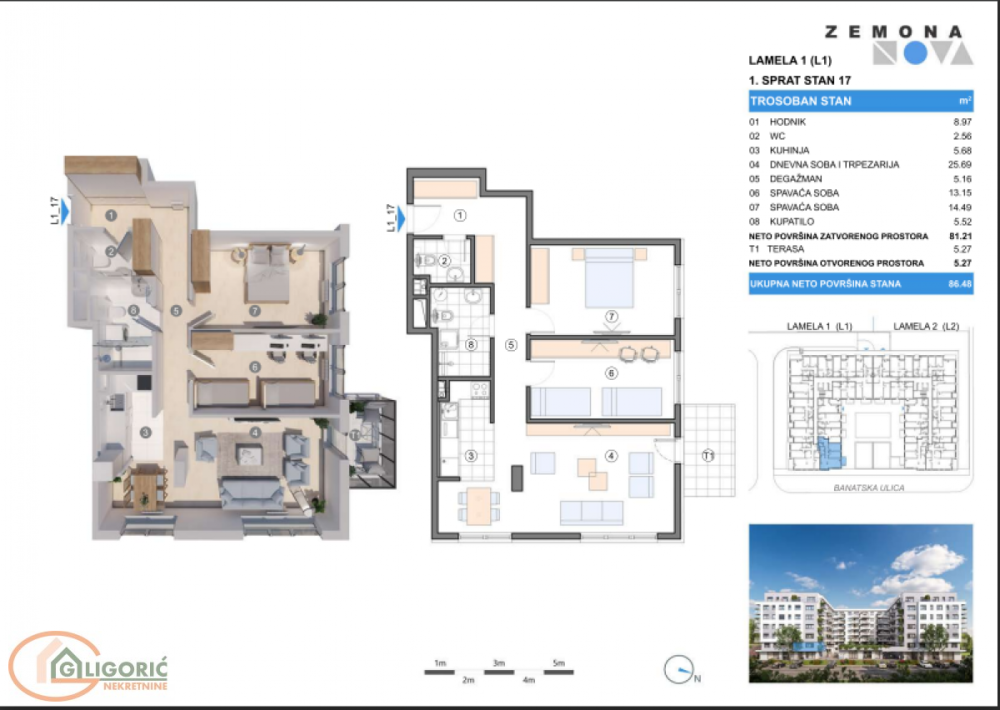 Glavna slika -Trosoban stan na prodaju, 86m2, 272.412€