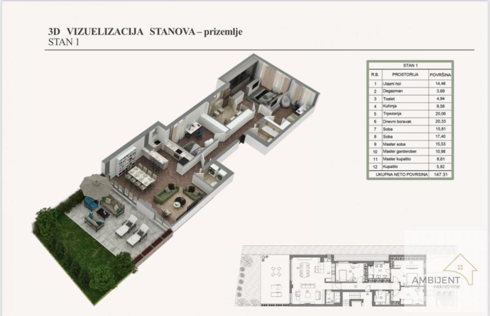 Slika 1 - Troiposoban stan na prodaju, 147m2, 1.000.000€