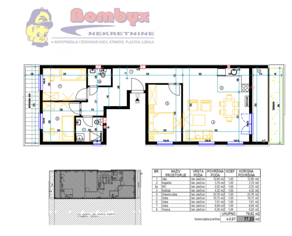 Slika 1 - Troiposoban stan na prodaju, 77m2, 143.000€