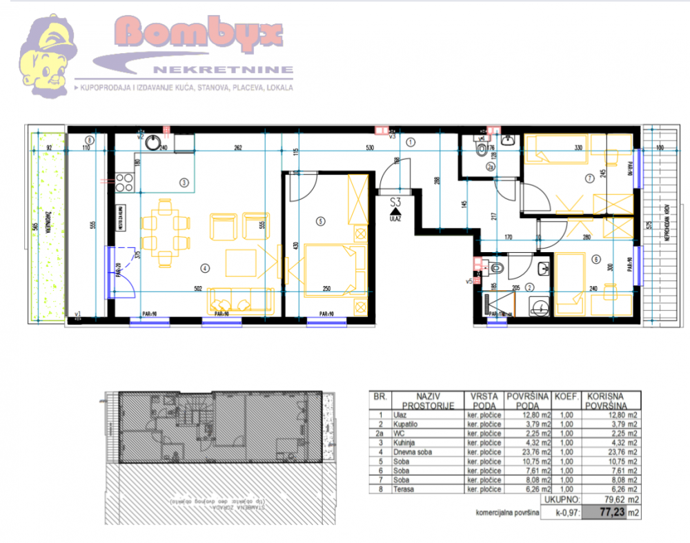 Slika 2 - Troiposoban stan na prodaju, 77m2, 143.000€