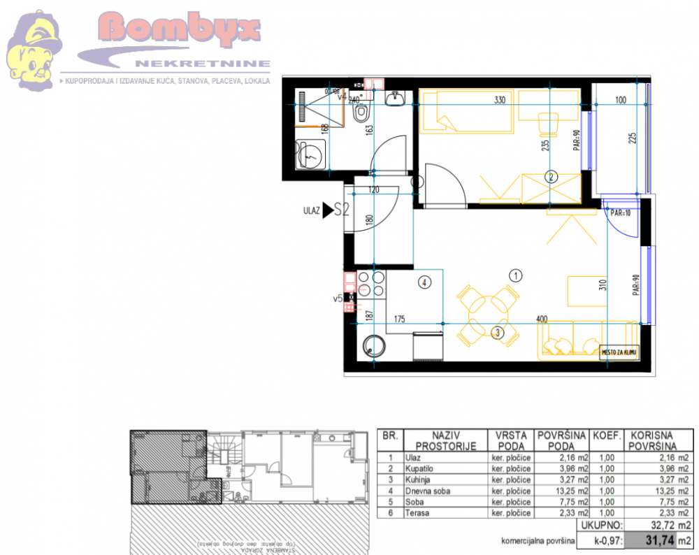Slika 2 - Jednoiposoban stan na prodaju, 32m2, 62.800€