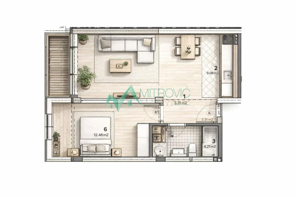 Glavna slika -Jednoiposoban stan na prodaju, 46m2, 121.950€