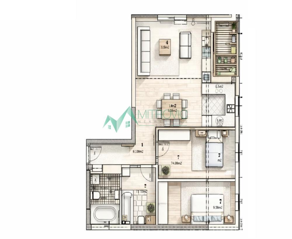 Glavna slika -Dvoiposoban stan na prodaju, 60m2, 161.460€