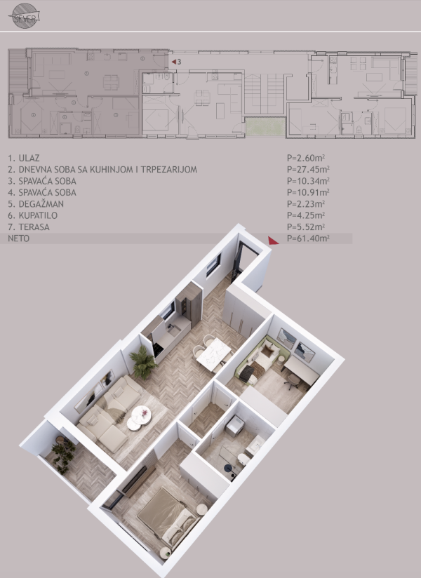 Glavna slika -Dvoiposoban stan na prodaju, 61.40m2, 122.800€