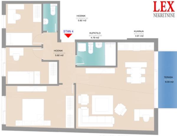 Slika 1 - Slobodana Jovića, Troiposoban stan na prodaju, 82m2, 200.312€