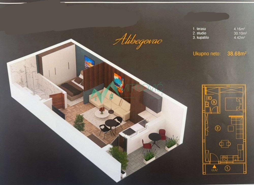 Glavna slika -Dvosoban stan na prodaju, 39m2, 55.000€