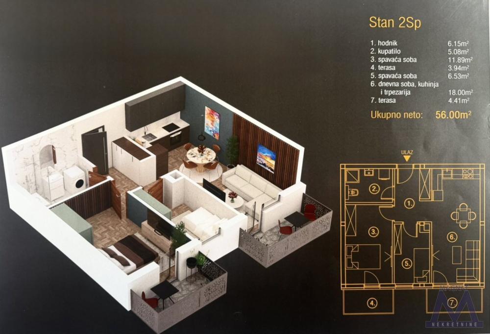 Glavna slika -Dvoiposoban stan na prodaju, 56m2, 101.500€