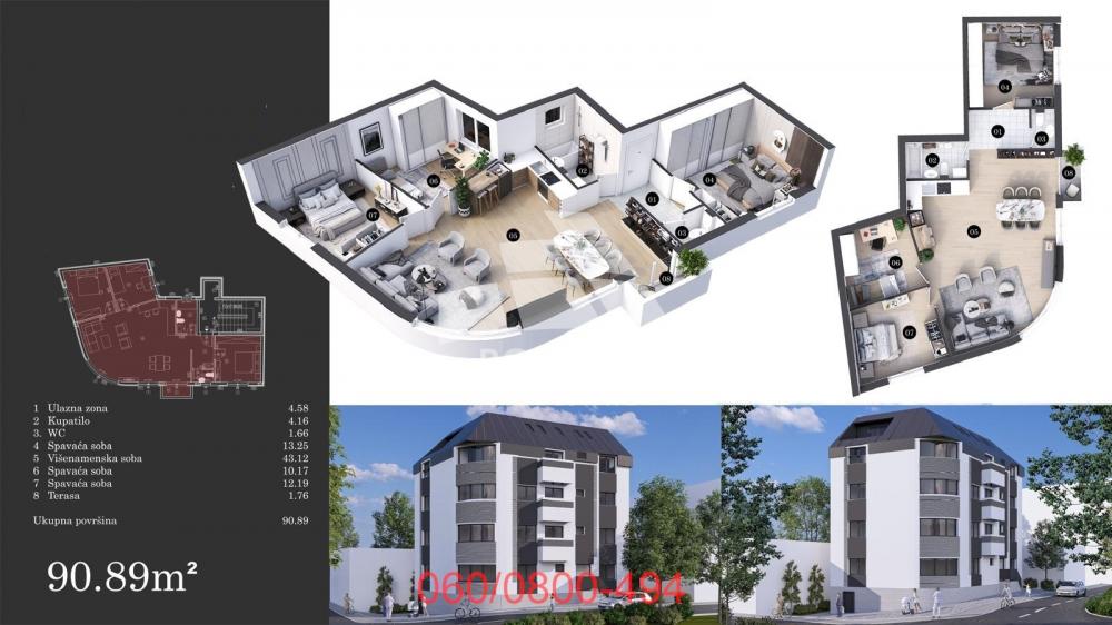 Slika 1 - Velizara Kosanovića, Troiposoban stan na prodaju, 91m2, 268.450€