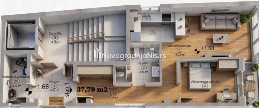 Slika 0 - U blizini OŠ Kole Rašić i Palilulske pijace, Jednoiposoban stan na prodaju, 37.39m2, 75.580€