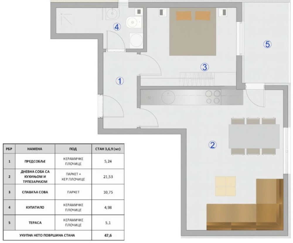 Slika 1 - Čalije, Jednoiposoban stan na prodaju, 47.6m2, 95.200€