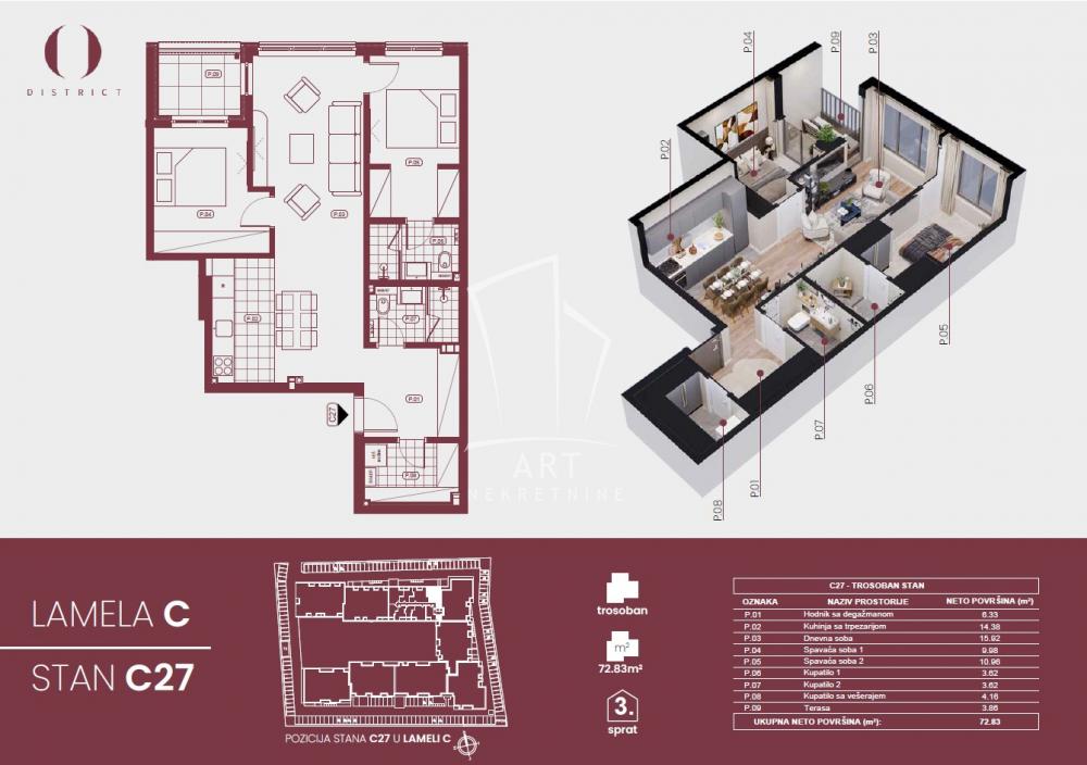 Slika 1 - Ovčanski put, Trosoban stan na prodaju, 73m2, 152.215€