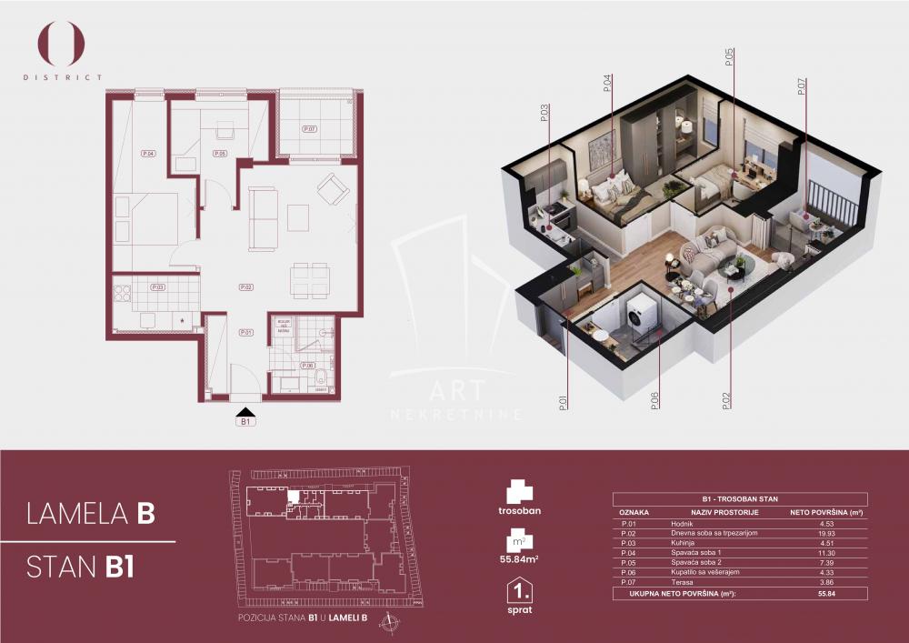 Slika 1 - Ovčanski put, Trosoban stan na prodaju, 56m2, 116.706€