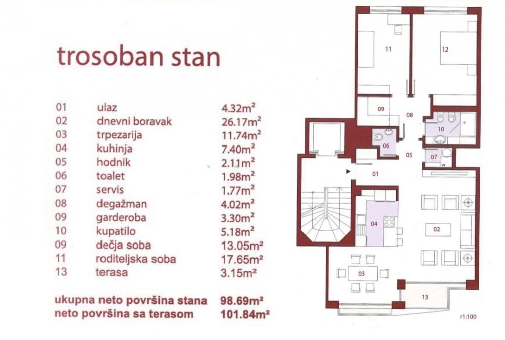 Slika 1 - Mome Kapora, Trosoban stan za izdavanje, 102m2, 1.800€