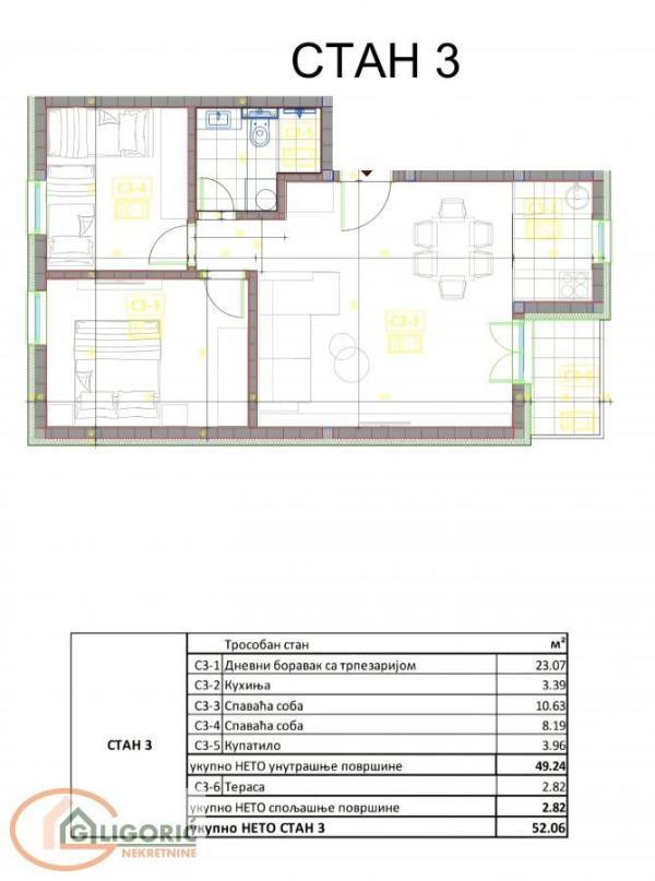 Glavna slika -Petra Konjovića, Trosoban stan na prodaju, 52m2, 94.000€