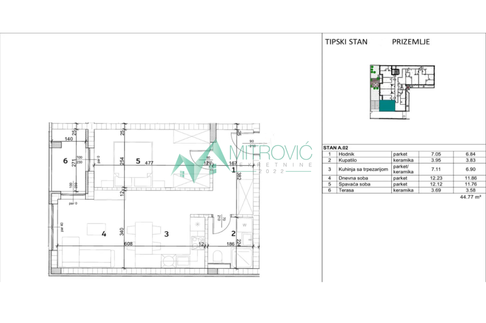Slika 1 - Dvosoban stan na prodaju, 45m2, 129.780€