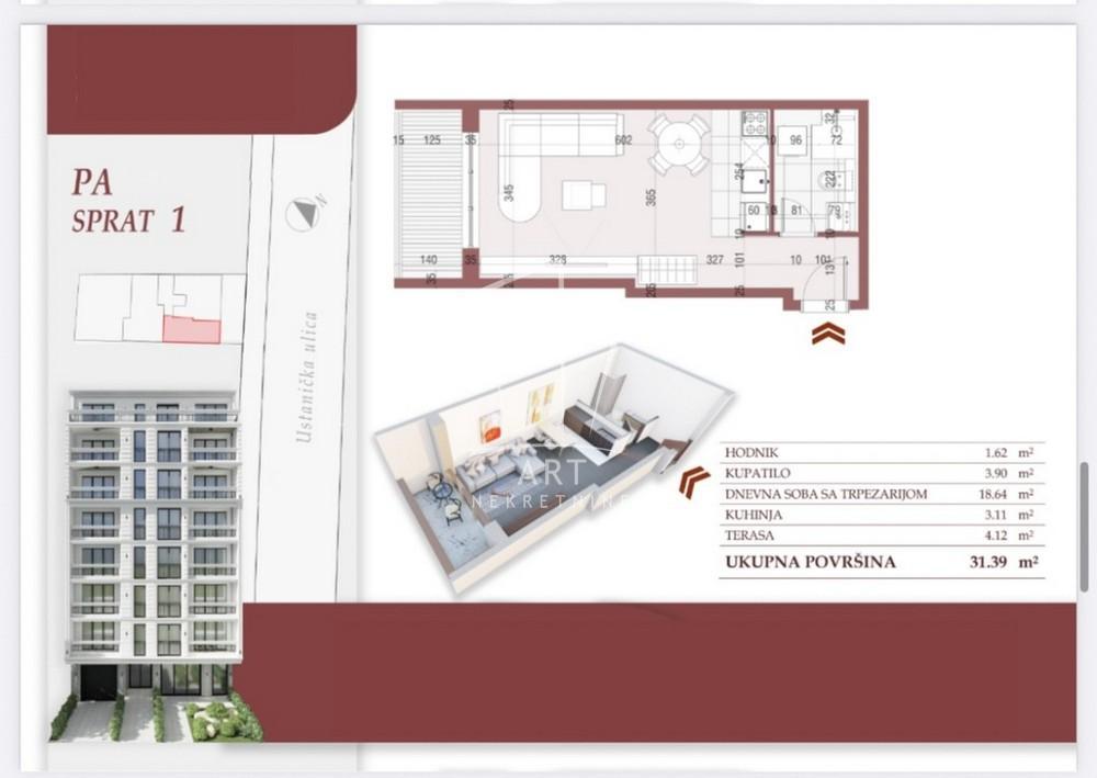 Glavna slika -Ustanička, Jednosoban stan na prodaju, 31m2, 146.952€
