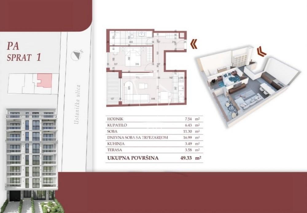 Glavna slika -Ustanička, Dvosoban stan na prodaju, 49m2, 230.864€
