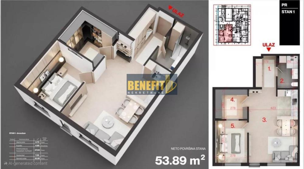 Glavna slika -Dvosoban stan na prodaju, 54m2, 137.500€