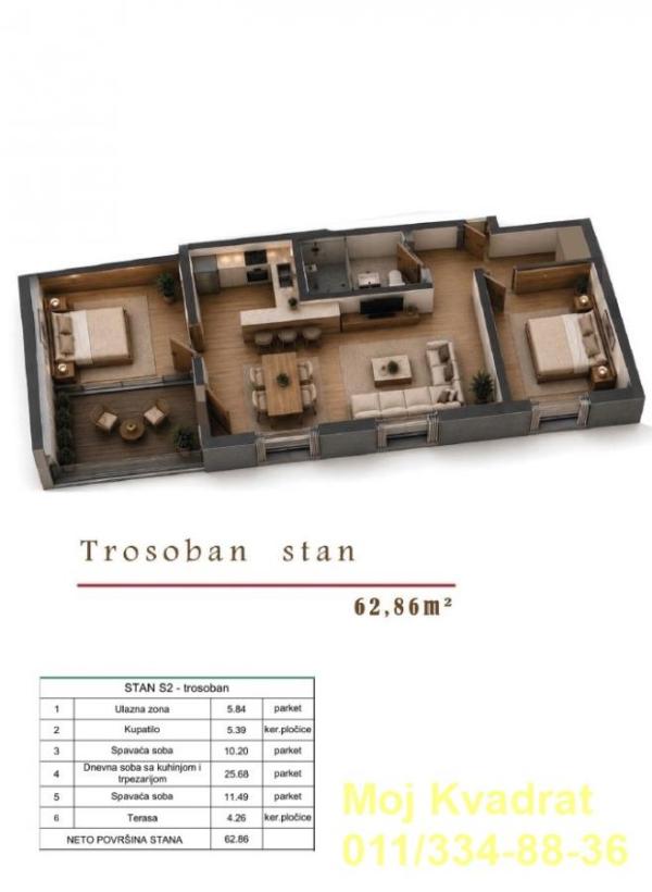 Slika 2 - Trosoban stan na prodaju, 63m2, 220.000€