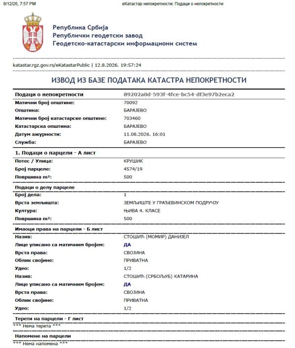 Slika 9 - Borivoja Tasica Plac na prodaju, Barajevo, 25.000€