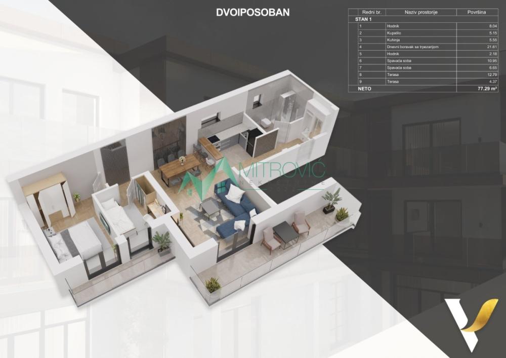 Slika 9 - Trosoban stan za izdavanje, 77m2, 500€
