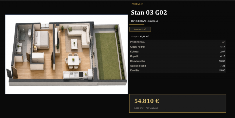 Slika 3 - Dvosoban stan na prodaju, 30m2, 54.810€
