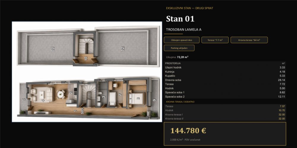 Slika 6 - Trosoban stan na prodaju, 72m2, 144.780€