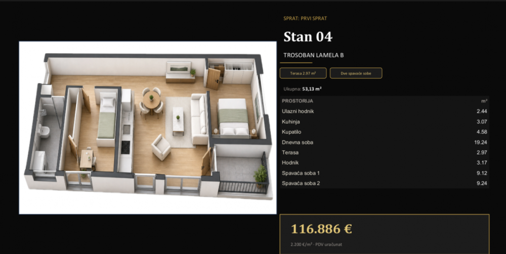 Slika 6 - Trosoban stan na prodaju, 53m2, 116.886€