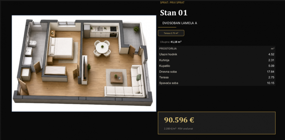 Slika 5 - Dvosoban stan na prodaju, 39m2, 86.152€