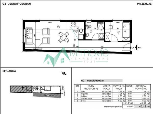 Slika 1 - Dvosoban stan na prodaju, 40m2, 72.270€