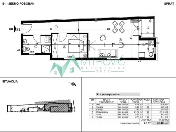Slika 1 - Dvosoban stan na prodaju, 46m2, 105.524€
