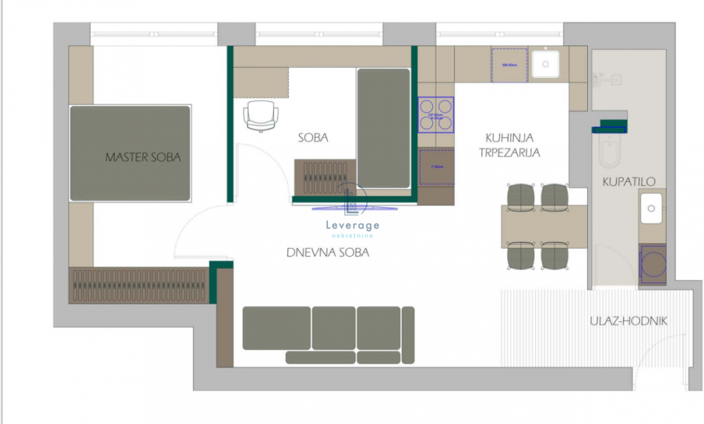 Slika 3 - Zahumska, Dvoiposoban stan na prodaju, 57m2, 233.700€