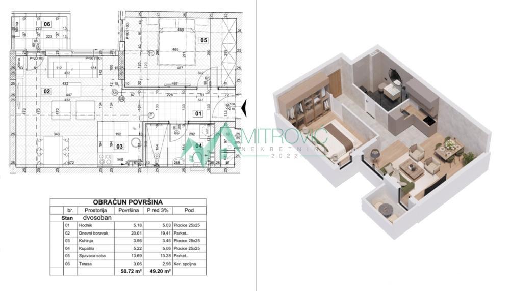 Glavna slika -Dvosoban stan na prodaju, 51m2, 143.664€