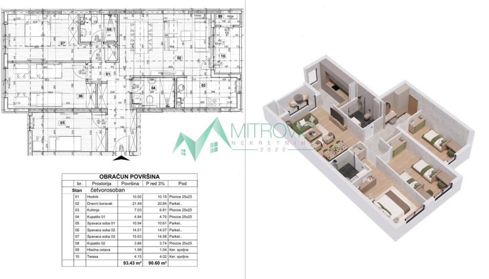 Glavna slika -Četvorosoban stan na prodaju, 93m2, 259.828€
