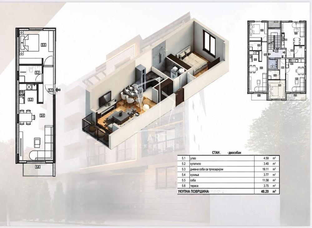 Slika 1 - Svetog Klimenta, Dvosoban stan na prodaju, 46m2, 203.280€