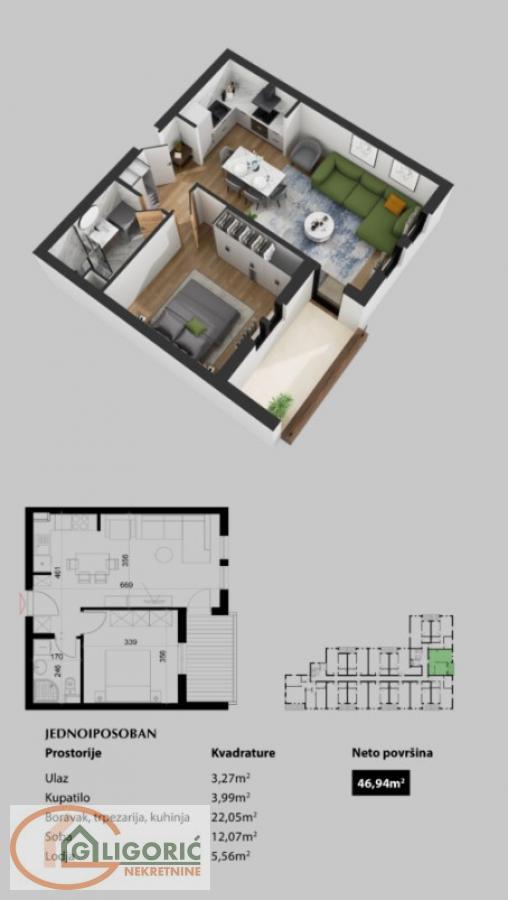 Glavna slika -Jednoiposoban stan na prodaju, 47m2, 188.000€