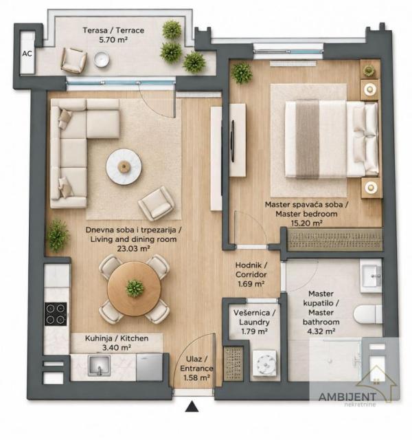 Slika 5 - Jednoiposoban stan za izdavanje, 56m2, 1.700€