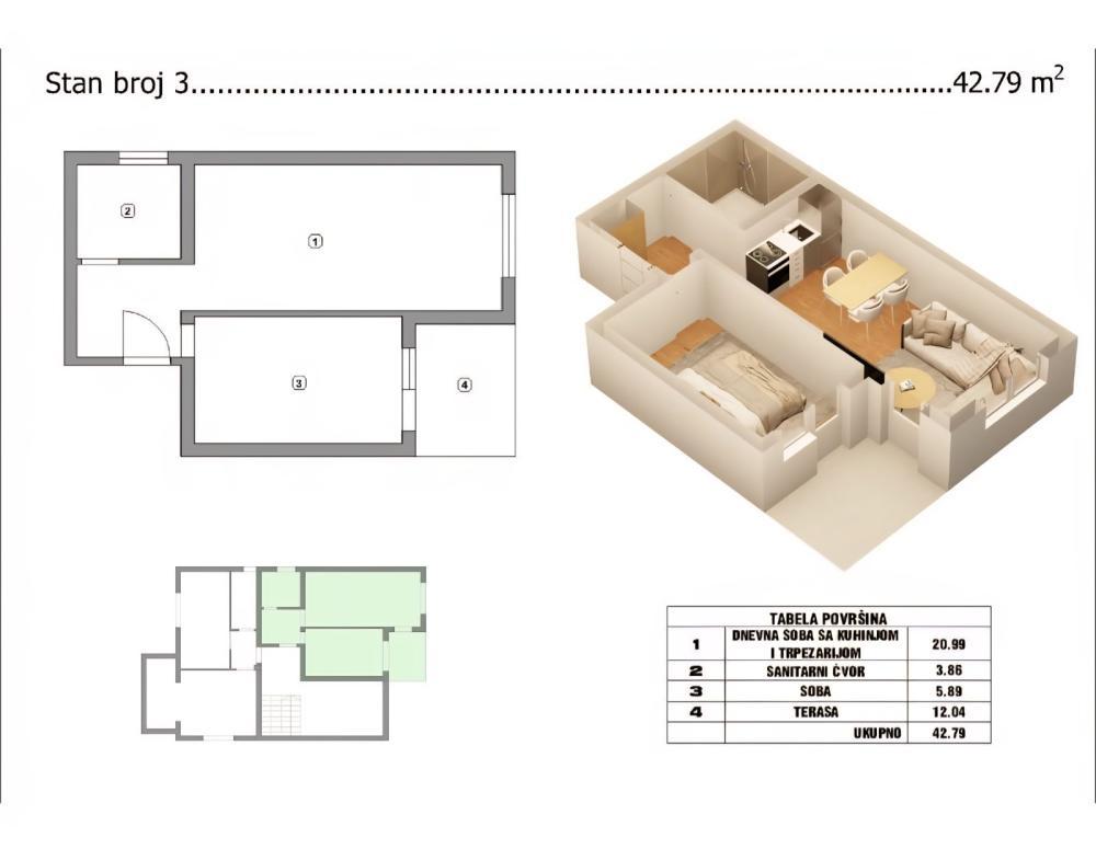 Glavna slika -Jednoiposoban stan na prodaju, 42m2, 75.000€