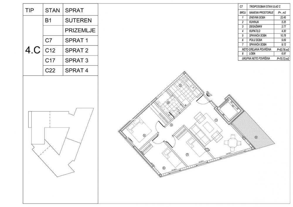 Slika 5 - Generala Đoke Popovića, Troiposoban stan na prodaju, 71m2, 186.727€