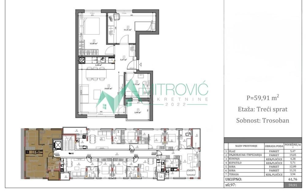Glavna slika -Trosoban stan na prodaju, 60m2, 169.690€