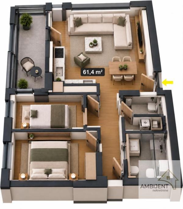 Slika 6 - Dvoiposoban stan na prodaju, 61m2, 150.430€