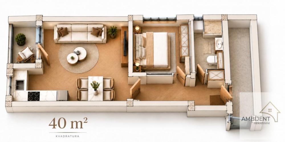 Slika 1 - Dvosoban stan na prodaju, 40m2, 100.000€