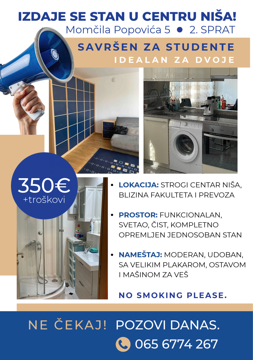 Glavna slika -Momčila Popovića 5, 2.sprat, bez lifta, Jednosoban stan za izdavanje, 350€