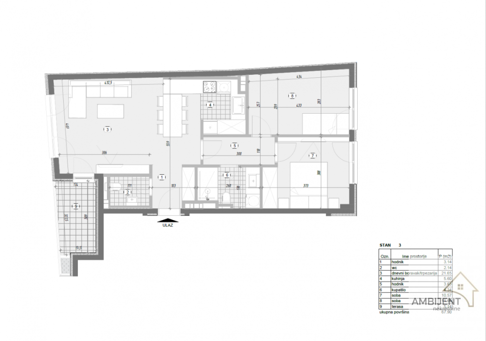 Slika 1 - Trosoban stan na prodaju, 67m2, 283.163€