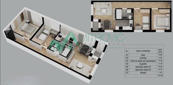Glavna slika -Dvoiposoban stan na prodaju, 52m2, 117.830€