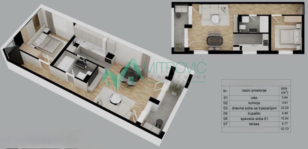 Glavna slika -Dvosoban stan na prodaju, 53m2, 120.100€