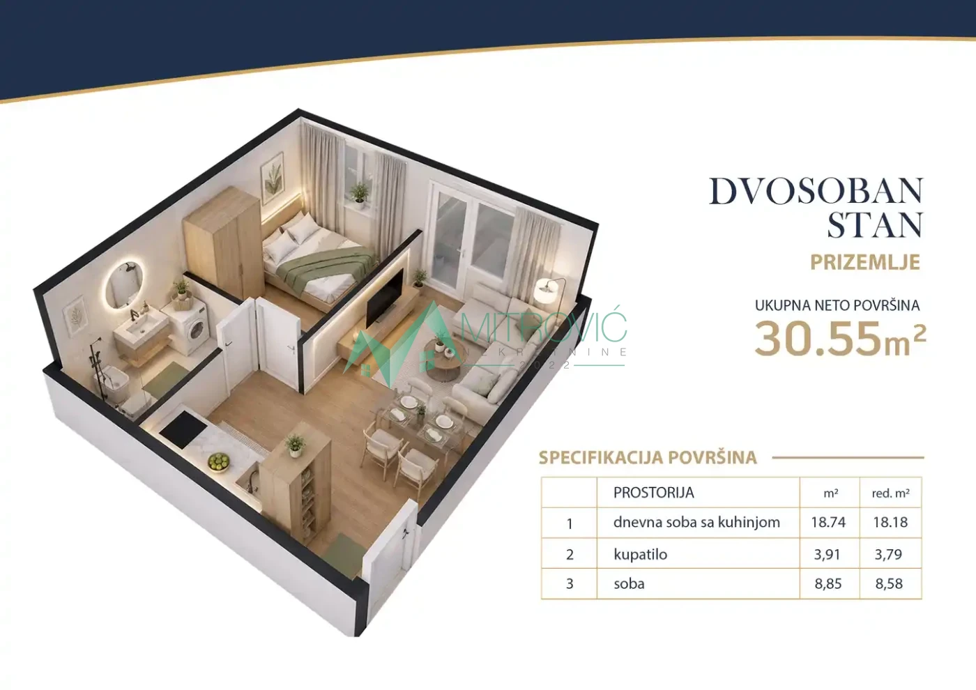 Glavna slika -Dvosoban stan na prodaju, 30m2, 54.000€